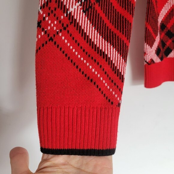 Charter Club Red Black White Plaid Crew Neck Long Sleeve Pullover Sweater Small - Picture 5 of 12